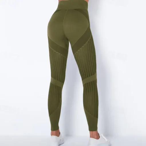 Women's Yoga Pants Yoga Leggings Mesh Patchwork High Waist Yoga Gym Workout Pilates Tights Color Block Dark Grey Black Army Green Spandex Sports Activewear Stretchy Slim