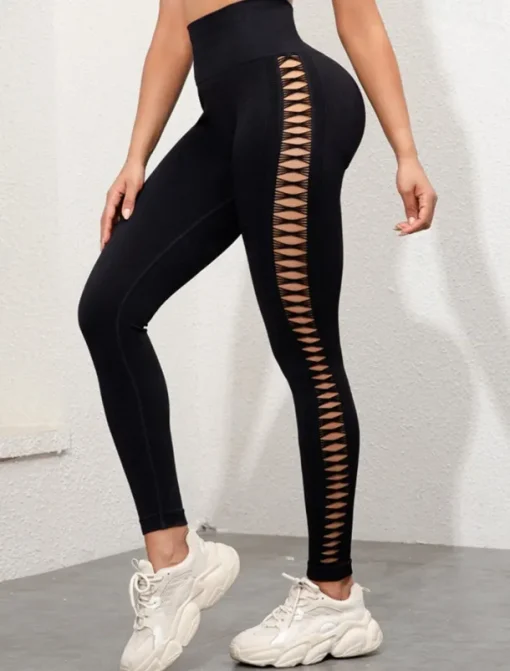 Women's Yoga Pants Yoga Leggings Cut Out High Waist Yoga Gym Workout Pilates Tights Black Spandex Fall Sports Activewear Stretchy Slim