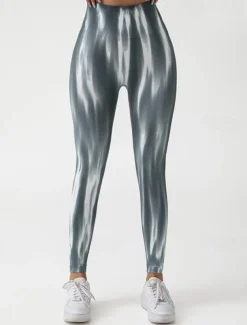 Women's Yoga Pants Yoga Leggings Elastic Waistband High Waist Yoga Gym Workout Pilates Tights Tie Dye Orange Green Grey Fall Sports Activewear Stretchy Slim