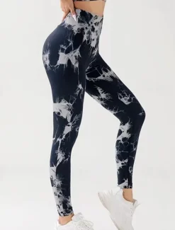 Women's Yoga Pants Yoga Leggings High Waist Yoga Gym Workout Pilates Tights Tie Dye Black Royal Blue Blue Spandex Fall Sports Activewear Stretchy Slim