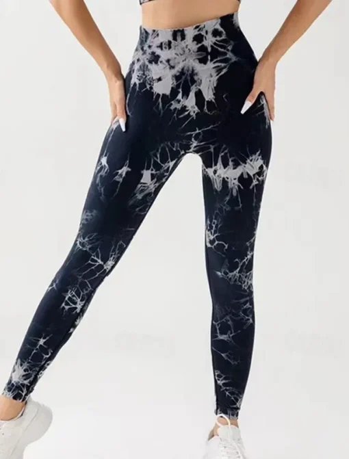 Women's Yoga Pants Yoga Leggings High Waist Yoga Gym Workout Pilates Tights Tie Dye Black Royal Blue Blue Spandex Fall Sports Activewear Stretchy Slim