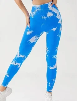 Women's Yoga Pants Yoga Leggings High Waist Yoga Gym Workout Pilates Tights Tie Dye Black Royal Blue Blue Spandex Fall Sports Activewear Stretchy Slim