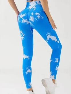 Women's Yoga Pants Yoga Leggings High Waist Yoga Gym Workout Pilates Tights Tie Dye Black Royal Blue Blue Spandex Fall Sports Activewear Stretchy Slim