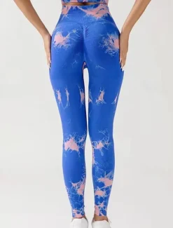 Women's Yoga Pants Yoga Leggings High Waist Yoga Gym Workout Pilates Tights Tie Dye Black Royal Blue Blue Spandex Fall Sports Activewear Stretchy Slim