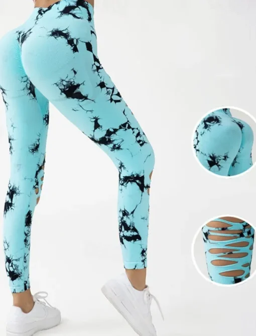 Women's Yoga Pants Yoga Leggings Cut Out High Waist Yoga Gym Workout Pilates Tights Tie Dye Blue Sky Blue Purple Fall Sports Activewear Stretchy Slim
