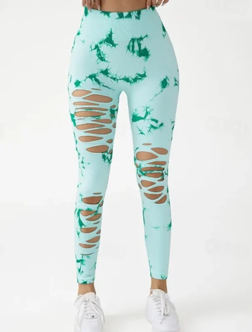 Women's Yoga Pants Yoga Leggings Cut Out High Waist Yoga Gym Workout Pilates Tights Tie Dye Blue Sky Blue Purple Fall Sports Activewear Stretchy Slim