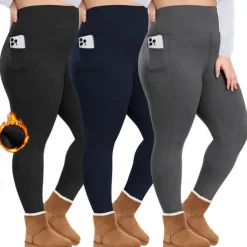 Women's Yoga Pants Yoga Leggings Fleece Lined Leggings Side Pockets Tummy Control Butt Lift High Waist Yoga Gym Workout Pilates Cropped Leggings Black Burgundy Dark Navy Fall Winter Sports Activewear