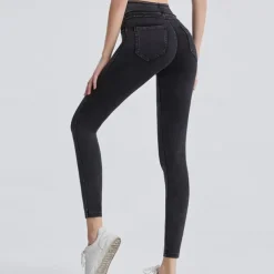 Women's Yoga Pants Yoga Leggings Jeggings Tummy Control Butt Lift High Waist Yoga Gym Workout Pilates Tights Dark Grey Black Blue Fall Winter Sports Activewear Stretchy Slim