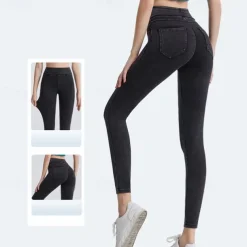 Women's Yoga Pants Yoga Leggings Jeggings Tummy Control Butt Lift High Waist Yoga Gym Workout Pilates Tights Dark Grey Black Blue Fall Winter Sports Activewear Stretchy Slim