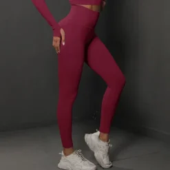 Women's Yoga Pants Yoga Leggings High Waist Yoga Gym Workout Pilates Tights Dark Grey Black Burgundy Spandex Sports Activewear Stretchy Slim