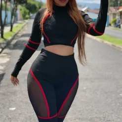 Women's Yoga Set 2 Piece Color Block Clothing Suit White Red Yoga Fitness Gym Workout High Waist Breathable Soft Long Sleeve Sport Activewear Micro-elastic Slim