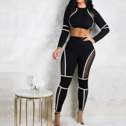 Women's Yoga Set 2 Piece Color Block Clothing Suit White Red Yoga Fitness Gym Workout High Waist Breathable Soft Long Sleeve Sport Activewear Micro-elastic Slim