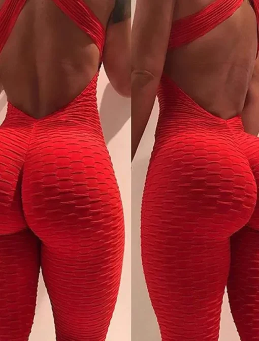 Women's Yoga Suit Tracksuit Tiktok Scrunch Butt Criss Cross Yoga Fitness Gym Workout High Waist Bodysuit Romper Sports Butt Lift Tummy Control 4 Way Stretch Quick Dry High Elasticity Sports