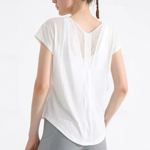 Women's Yoga Top Crew Neck Quick Dry Lightweight Breathable Mesh Short Sleeve Sports Solid Color Tee Tshirt Top For Running Fitness Yoga Loose Fit Activewear