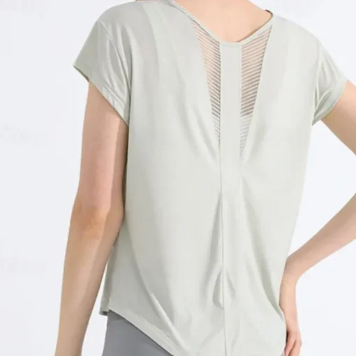 Women's Yoga Top Crew Neck Quick Dry Lightweight Breathable Mesh Short Sleeve Sports Solid Color Tee Tshirt Top For Running Fitness Yoga Loose Fit Activewear