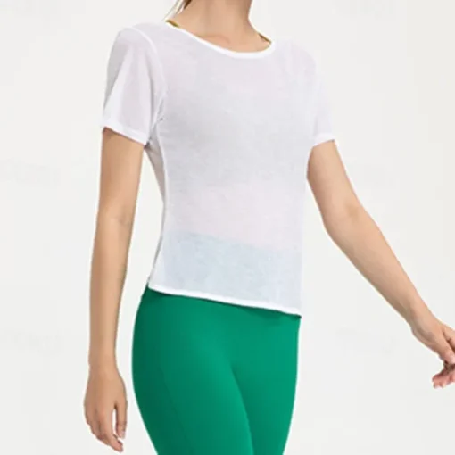 Women's Yoga Top Crew Neck Quick Dry Lightweight Breathable Backless Short Sleeve Sports Solid Color Tee Tshirt Top For Running Fitness Yoga Loose Fit Activewear