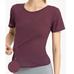 Women's Yoga Top Crew Neck Quick Dry Lightweight Breathable Backless Short Sleeve Sports Solid Color Tee Tshirt Top For Running Fitness Yoga Loose Fit Activewear