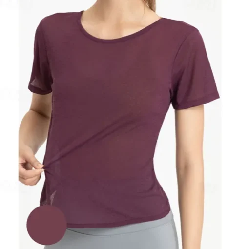 Women's Yoga Top Crew Neck Quick Dry Lightweight Breathable Backless Short Sleeve Sports Solid Color Tee Tshirt Top For Running Fitness Yoga Loose Fit Activewear