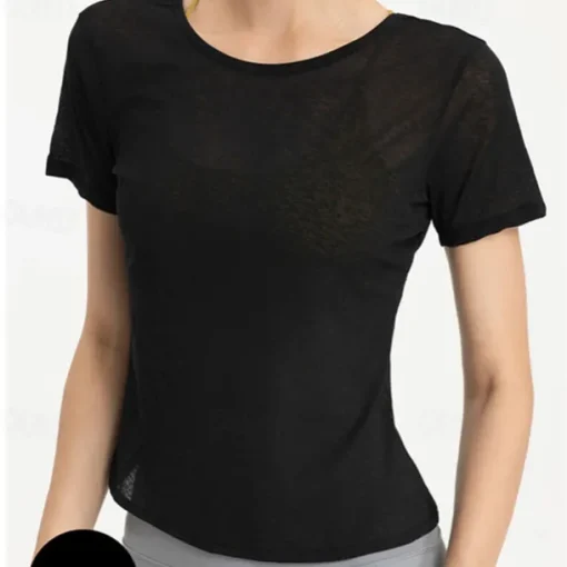 Women's Yoga Top Crew Neck Quick Dry Lightweight Breathable Backless Short Sleeve Sports Solid Color Tee Tshirt Top For Running Fitness Yoga Loose Fit Activewear