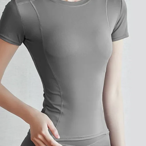 Women's Yoga Top Crew Neck Quick Dry Lightweight Breathable Mesh Short Sleeve Sports Solid Color Tee Tshirt Top For Running Fitness Yoga Loose Fit Activewear