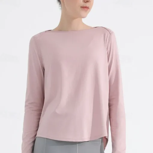Women's Yoga Top Crew Neck Quick Dry Lightweight Breathable Split Long Sleeve Sports Solid Color Tee Tshirt Top For Running Fitness Yoga Loose Fit Activewear