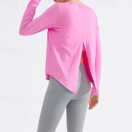 Women's Yoga Top Crew Neck Quick Dry Lightweight Breathable Split Long Sleeve Sports Solid Color Tee Tshirt Top For Running Fitness Yoga Loose Fit Activewear