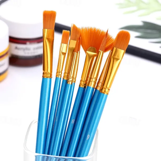 Wood Blue Painting Brushes Nylon Hair Material Oil Brushes Gouache Watercolor Paint Brushes 10 pcs
