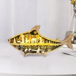 Wooden Animal Ornaments Led Light 3D Hollow Carving Home Room Decor Figurines Crafts Office Desk Bedroom Decoration Accessories