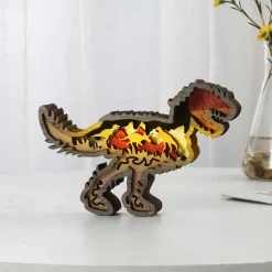 Wooden Animal Ornaments Led Light 3D Hollow Carving Home Room Decor Figurines Crafts Office Desk Bedroom Decoration Accessories