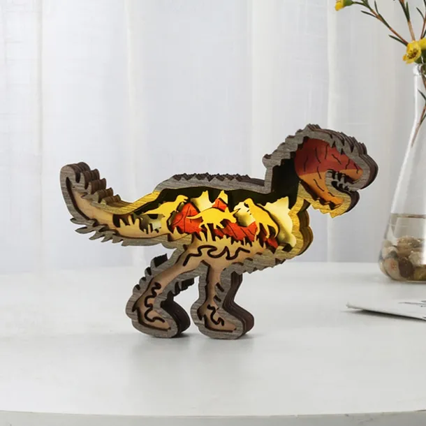 Wooden Animal Ornaments Led Light 3D Hollow Carving Home Room Decor Figurines Crafts Office Desk Bedroom Decoration Accessories