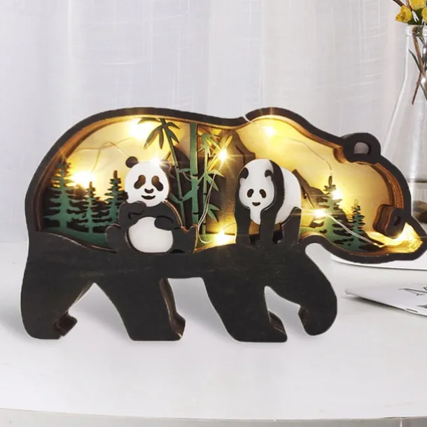 Wooden Animal Ornaments Led Light 3D Hollow Carving Home Room Decor Figurines Crafts Office Desk Bedroom Decoration Accessories