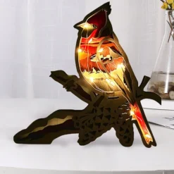 Wooden Animal Ornaments Led Light 3D Hollow Carving Home Room Decor Figurines Crafts Office Desk Bedroom Decoration Accessories