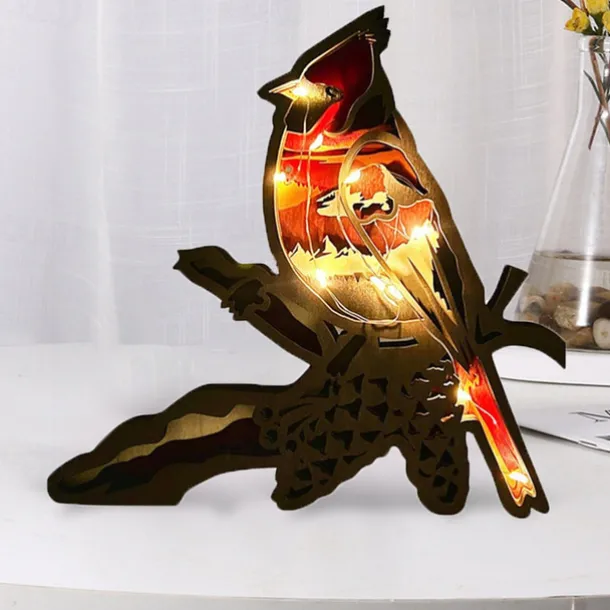 Wooden Animal Ornaments Led Light 3D Hollow Carving Home Room Decor Figurines Crafts Office Desk Bedroom Decoration Accessories