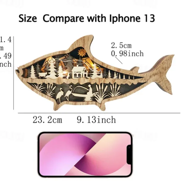 Wooden Animal Ornaments Led Light 3D Hollow Carving Home Room Decor Figurines Crafts Office Desk Bedroom Decoration Accessories