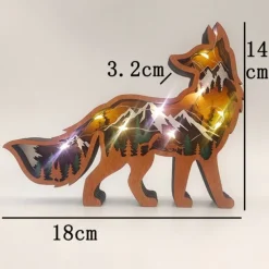 Wooden Animal Ornaments Led Light 3D Hollow Carving Home Room Decor Figurines Crafts Office Desk Bedroom Decoration Accessories