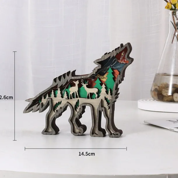 Wooden Animal Ornaments Led Light 3D Hollow Carving Home Room Decor Figurines Crafts Office Desk Bedroom Decoration Accessories