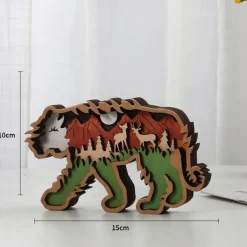 Wooden Animal Ornaments Led Light 3D Hollow Carving Home Room Decor Figurines Crafts Office Desk Bedroom Decoration Accessories