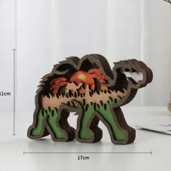 Wooden Animal Ornaments Led Light 3D Hollow Carving Home Room Decor Figurines Crafts Office Desk Bedroom Decoration Accessories