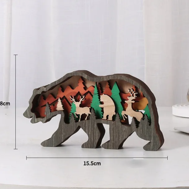 Wooden Animal Ornaments Led Light 3D Hollow Carving Home Room Decor Figurines Crafts Office Desk Bedroom Decoration Accessories