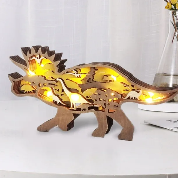 Wooden Animal Ornaments Led Light 3D Hollow Carving Home Room Decor Figurines Crafts Office Desk Bedroom Decoration Accessories