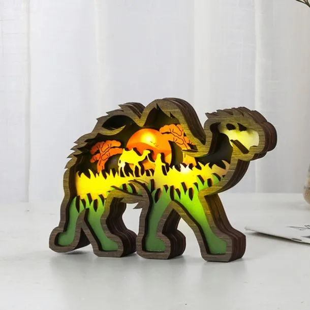 Wooden Animal Ornaments Led Light 3D Hollow Carving Home Room Decor Figurines Crafts Office Desk Bedroom Decoration Accessories