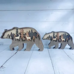 Wooden Animal Wolf Statue Creativity Wolf Totem Office Home Decorate Crafts North Forest Elk Brown Bear Ornaments