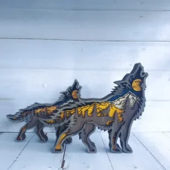 Wooden Animal Wolf Statue Creativity Wolf Totem Office Home Decorate Crafts North Forest Elk Brown Bear Ornaments