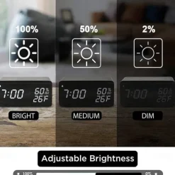 Wooden Digital Alarm Clock with Wireless Charging 3 Alarm Clock LED Displays Sound Control and Snooze for Bedroom Office