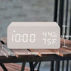 Wooden Digital Alarm Clock with Wireless Charging 3 Alarm Clock LED Displays Sound Control and Snooze for Bedroom Office