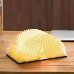 Wooden Folding Book Lamp Foldable LED Book Light 3-Light-Color Bedside Night Light for Home