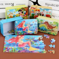Wooden jigsaw puzzle puzzle for children 60 pieces of iron box jigsaw puzzle puzzle for kindergarten early education wooden toys