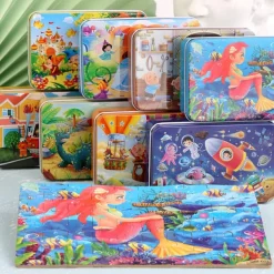 Wooden jigsaw puzzle puzzle for children 60 pieces of iron box jigsaw puzzle puzzle for kindergarten early education wooden toys