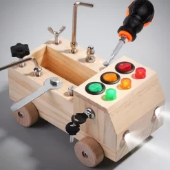 Wooden Led Switch Busy Board Disassembly Screw Nut Tool Car Montessori Early Education Educational Toys Go to School Holiday Gifts for Kids for Christmas Gifts