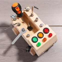 Wooden Led Switch Busy Board Disassembly Screw Nut Tool Car Montessori Early Education Educational Toys Go to School Holiday Gifts for Kids for Christmas Gifts